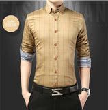 Autumn  Men's Social Shirt Slim Fit Long Sleeve Plaid Cotton Casual Brand Clothes Mart Lion   