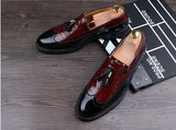 Men's Crocodile Grain Leather Lace-Up Casual Shoes Tassel Loafers Moccasins Vintage Carved Brogue Mart Lion   