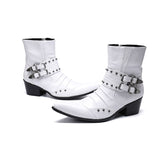 Genuine Leather Rivets Men's Ankle Boots Formal Dress Shoes Pointed Toe Metal Toes Chelsea Cowboy Mart Lion   