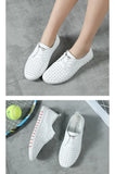 Genuine Leather ladies flats sneakers Women casual loafers shoes Hollow moccasins White Lace up canvas Boat MartLion   