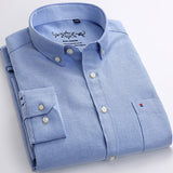 Men's Long Sleeve Oxford Plaid Striped Casual Shirt Front Patch Chest Pocket Regular-fit Button-down Collar Thick Work Shirts Mart Lion Blue 41 