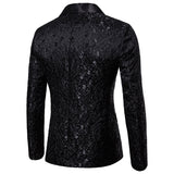 Black Jacquard Bronzing Floral Blazer Men's Luxury Brand Single Button Suit Jacket Wedding Party Stage Homme Mart Lion   