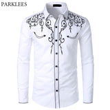 Men's Western Cowboy Shirt Stylish Embroidered Slim Fit Long Sleeve Party Design Banquet Button Down Mart Lion   