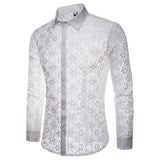 Luxury Floral Embroidery Lace Shirt Men's Transparent Dress See Trough Club Party Black Mart Lion   