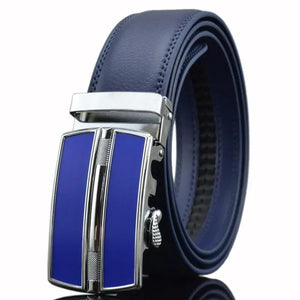 Belts Men's Genuine Leather Luxury Waist Strap Blue Automatic Buckle Jeans Belts MartLion   