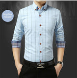 Autumn  Men's Social Shirt Slim Fit Long Sleeve Plaid Cotton Casual Brand Clothes Mart Lion   