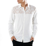 Luxury Floral Embroidery Lace Shirt Men's Transparent Dress See Trough Club Party Black Mart Lion   