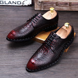 Men's Crocodile Grain Genuine Leather Dress Shoes Pointed Toe Casual Party Oxfords Lace-Up Flats Mart Lion   