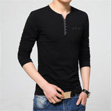 Autumn T Shirt Men's Oversize Oversized Long Sleeve Henry Collar Cotton Slim Fit Tops Mart Lion   