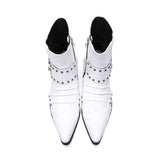 Genuine Leather Rivets Men's Ankle Boots Formal Dress Shoes Pointed Toe Metal Toes Chelsea Cowboy Mart Lion   