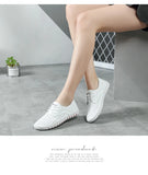 Genuine Leather ladies flats sneakers Women casual loafers shoes Hollow moccasins White Lace up canvas Boat MartLion   