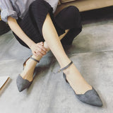 Women Buckle Strap Low Heels Pumps Pointed Toe Flock D'Orsay Heels Shoes Single Shoes Blue MartLion   