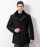 Winter Men's Casual Wool Trench Coat Medium Solid Thicken Slim Windbreaker Overcoat Jacket Mart Lion   