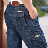 Cargo Jeans Men   Casual Multi-pocket Jeans Male Clothes Denim Jean Pants  Male MartLion 125-2 Blue W 42 