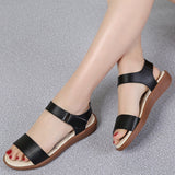 Summer Women Sandals Casual White Leather Flat Sandals Lady zapatos de mujer Mart Lion Black 4 