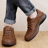 Men's casual shoes genuine cow leather winter warm oxford classic style antiskid sneakers Mart Lion   