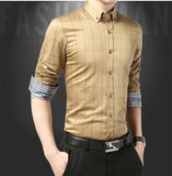 Autumn  Men's Social Shirt Slim Fit Long Sleeve Plaid Cotton Casual Brand Clothes Mart Lion   