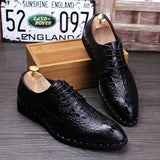 Men's Crocodile Grain Genuine Leather Dress Shoes Pointed Toe Casual Party Oxfords Lace-Up Flats Mart Lion   