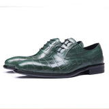 Handmade Style Men's Formal Oxford Shoes Genuine Leather Crocodile Print Green Black Lace Up Dress Mart Lion   
