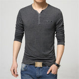 Autumn T Shirt Men's Oversize Oversized Long Sleeve Henry Collar Cotton Slim Fit Tops Mart Lion   