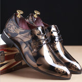 Vintage Design Men's Print Patent leather Dress Shoes  Casual Lace-up Flats Mart Lion Auburn 6 