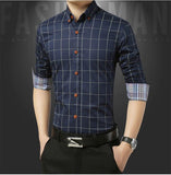 Autumn  Men's Social Shirt Slim Fit Long Sleeve Plaid Cotton Casual Brand Clothes Mart Lion   