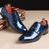 Vintage Design Men's Print Patent leather Dress Shoes  Casual Lace-up Flats Mart Lion Blue 6 