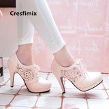 women sweet pink spring high heel shoes casual mesh breathable autumn boots MartLion   