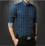 Autumn  Men's Social Shirt Slim Fit Long Sleeve Plaid Cotton Casual Brand Clothes Mart Lion   