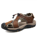 Vancat Genuine Leather Men's Sandals Summer Beach Outdoor Casual Sneakers shoes Mart Lion brown 7 