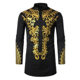 Men's Slim Fit Long Sleeve Dress Shirts White Dashiki Print Shirt Streetwear Casual Shirt MartLion black S 