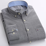 Men's Long Sleeve Oxford Plaid Striped Casual Shirt Front Patch Chest Pocket Regular-fit Button-down Collar Thick Work Shirts Mart Lion Gray 40 