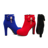 Platform Bow Women Shoes High Heels Winter Ankle Boots Footwear Black Blue MartLion   