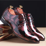 Vintage Design Men's Print Patent leather Dress Shoes  Casual Lace-up Flats Mart Lion Red 6 