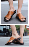 Men's Slippers Summer Flat Summer Shoes Breathable Beach Slippers Split Leather Flip Flops Mart Lion   