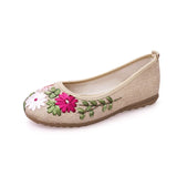 Women Flower Flats Slip On Cotton Fabric Casual Shoes Round Toe Flat MartLion   