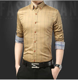 Autumn  Men's Social Shirt Slim Fit Long Sleeve Plaid Cotton Casual Brand Clothes Mart Lion   