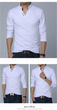 T-Shirt Men's Spring Cotton Solid Color Mandarin Collar Long Sleeve Slim Fit Tee Shirts Mart Lion   