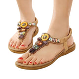 Bohemian Women Sandals Gemstone Beaded Slippers Summer Beach Flip Flops Ladies Flat Shoes MartLion   