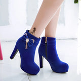 Platform Bow Women Shoes High Heels Winter Ankle Boots Footwear Black Blue MartLion   