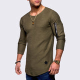 T-shirt men's spring summer top long-sleeved cotton bodybuilding folding Mart Lion Army Green M 