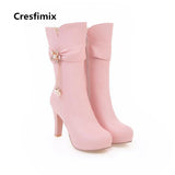 women casual 9cm high heel autumn boots lady cute winter mid calf boots MartLion   