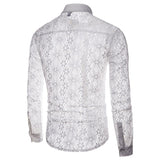 Luxury Floral Embroidery Lace Shirt Men's Transparent Dress See Trough Club Party Black Mart Lion   