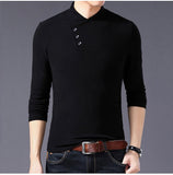 Spring Slim Fit T Shirt Men's Cotton Long Sleeve Irregular Collar Solid Color Clothes Mart Lion   