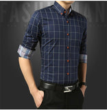 Autumn  Men's Social Shirt Slim Fit Long Sleeve Plaid Cotton Casual Brand Clothes Mart Lion   