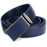 Men's Blue Genuine Leather Dress Belt Ratchet Automatic Buckle Belts MartLion Blue 110cm 32to33 Inch 