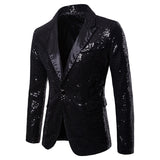 Shiny Gold Sequin Glitter Embellished Blazer Jacket Men's Nightclub Prom Suit Blazer Homme Stage Clothes For singers Mart Lion Black L 