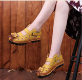 Summer Soft Bottom Flat Leather Shoes Casual Women Sandals Tunnel Vintage Handmade spring Mart Lion   