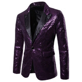 Shiny Gold Sequin Glitter Embellished Blazer Jacket Men's Nightclub Prom Suit Blazer Homme Stage Clothes For singers Mart Lion Purple 1 L 