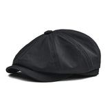 Newsboy Cap Men's Twill Cotton 8 Panel Hat Casual Baker Boy Caps Gatsby Hat Retro Hats Boina Beret MartLion Black 57cm 
